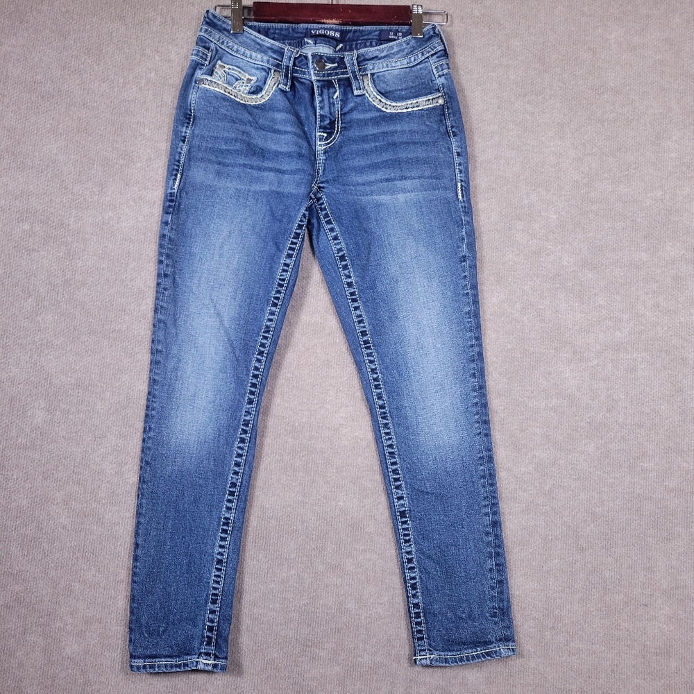 VIGOSS Jeans Womens 2 Capri Stitching Blue Denim